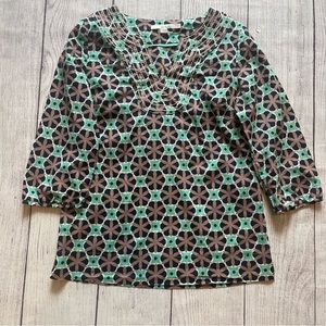 Boden Teal & Navy Geometric Print Top Size 4